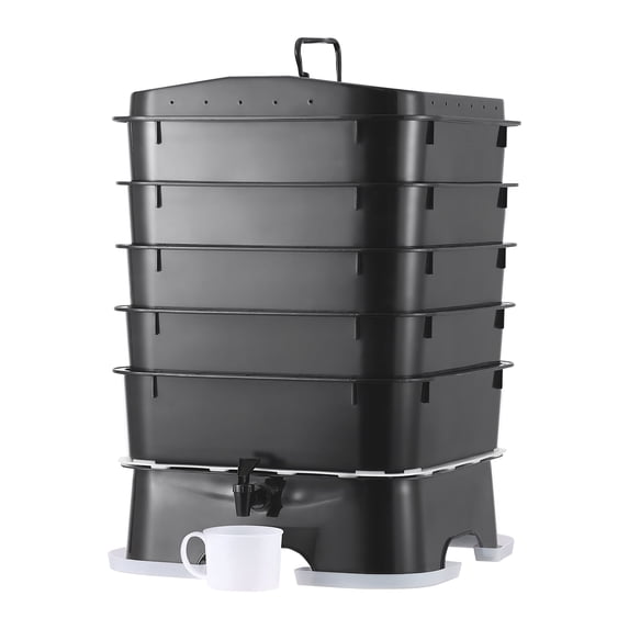 VEVOR 5-Tray Worm Composter, 50 L Black HDPE Plastic Worm Farm Kit for Vermiculture