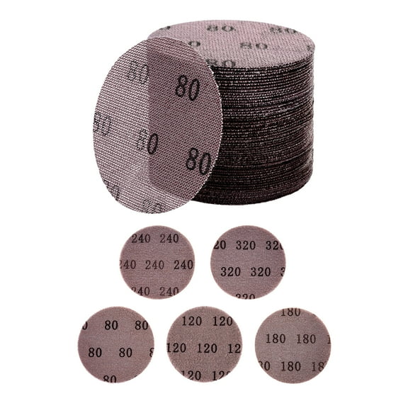 VEVOR 5-inch Mesh Abrasive Sanding Discs 50PCS, Grit 80/120/180/240/320 Assorted Anti-Clogging Ceramic Mesh Sandpapers, Hook-and-Loop Sanding Discs for Metal Wood Plaster, Car Body, Paint Removal