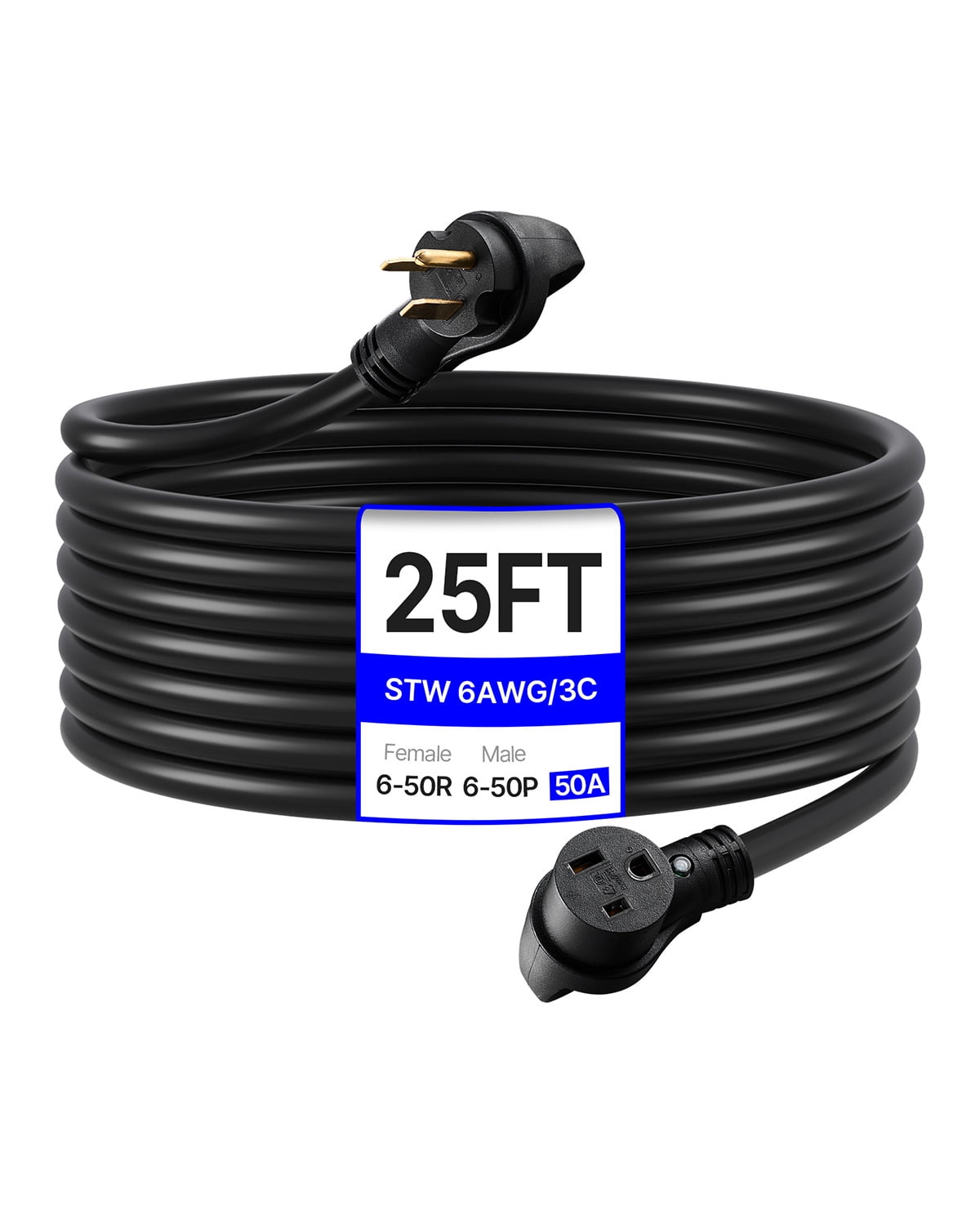 VEVOR 50A 25ft Generator Extension Cord 250V/12500W Heavy Duty Power Cable, NEMA 6-50R/P SWT 6AWGFlexible Welder Extension Cord for Generators,ETL Listed