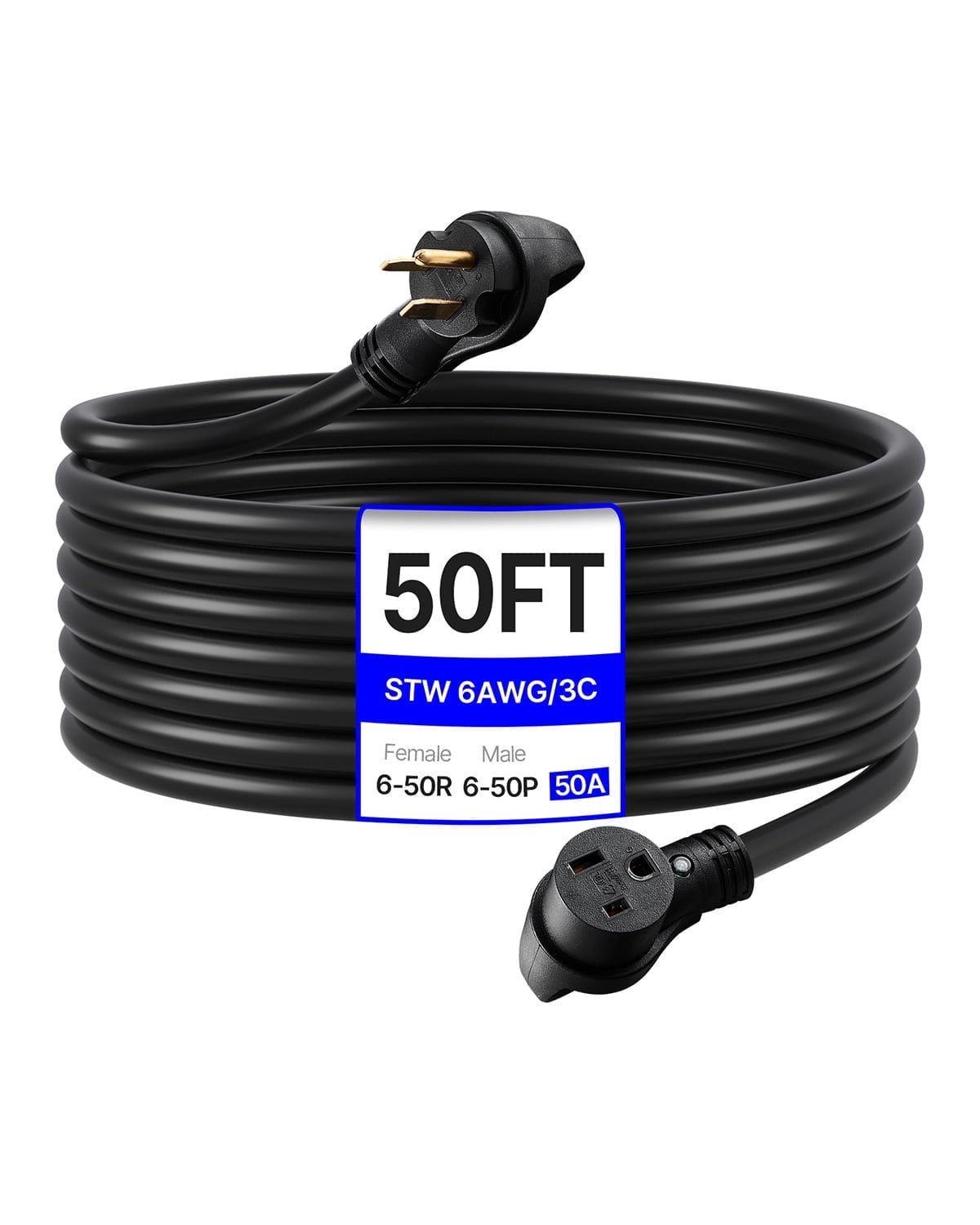 VEVOR 50A 50ft Generator Extension Cord,250V/12500W Heavy Duty Power Cable, NEMA 6-50R/P SWT 6AWG&nbsp;Flexible Welder Extension Cord for Generator, ETL Listed
