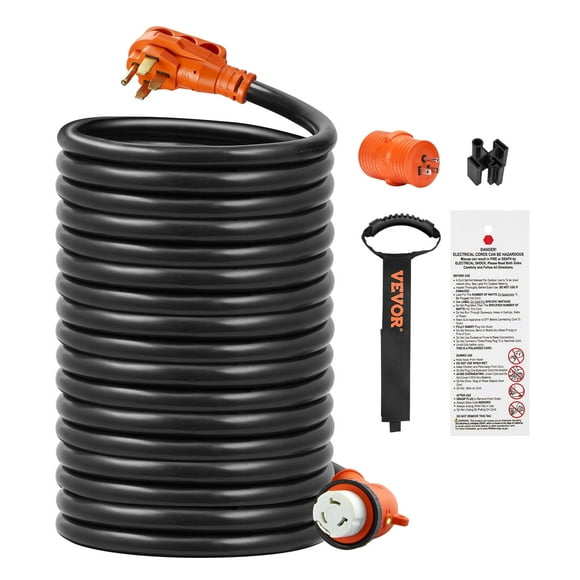 BENTISM 50 Feet RV Extension/Power Cord, 50 Amp, Heavy Duty STW 6/3 + 8/1 Generator Cord, NEMA 14-50P Male NEMA SS2-50R Female Plug, with LED Indicator Handle 15A Adapter, for RVs, ETL Listed