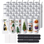 VEVOR 50 Pack Sublimation Tumblers 20oz Skinny Straight, Stainless Steel Sublimation Tumblers Blank,Stainless Steel Double Wall Tumbler for Heat Transfer Customized Gifts with Lid and Straw,Gift Box