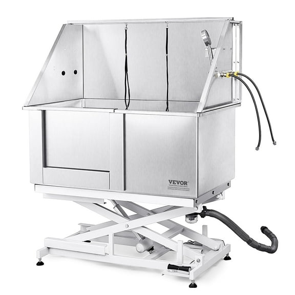 VEVOR 50" Pet Dog Bathing Station Electric Height Adjustment,Stainless Steel Dog Grooming Tub w/ Soap Box, Faucet, Washing Sink for Home(Left)