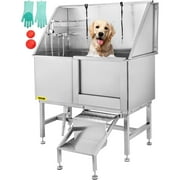 VEVOR 50 inch Dog Grooming Tub, Professional Stainless Steel Pet Dog Bath Tub, with Steps Faucet & Accessories Dog Washing Station （Right-Door）