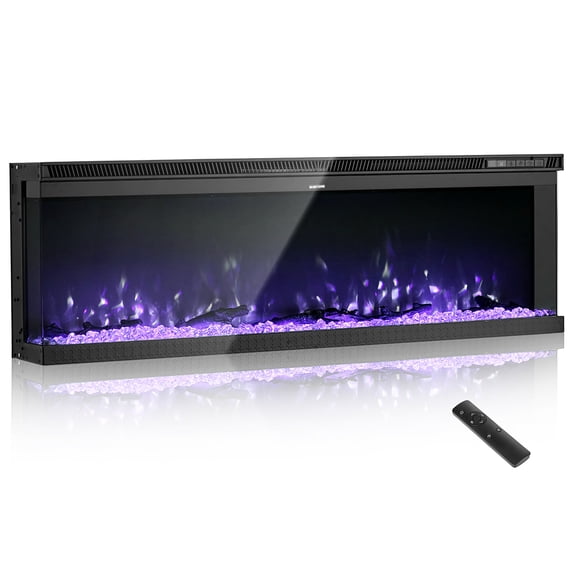 VEVOR 50 inch Electric Fireplace, Three-Sided Glass Wall Mounted Recessed Fire Place with Remote Control, Timer, 1500W, Adjustable Flame Color Brightness,Overheat Protection, for Living Room,Bedroom