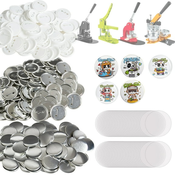VEVOR 500 Sets 2.25 inch 58mm Pin Back Button Parts, DIY Round Button Badge Parts, Set Includes Metal Top, Plastic/Metal Button, Clear Film, and Blank Paper For Gifts Presents, Machine NOT Included