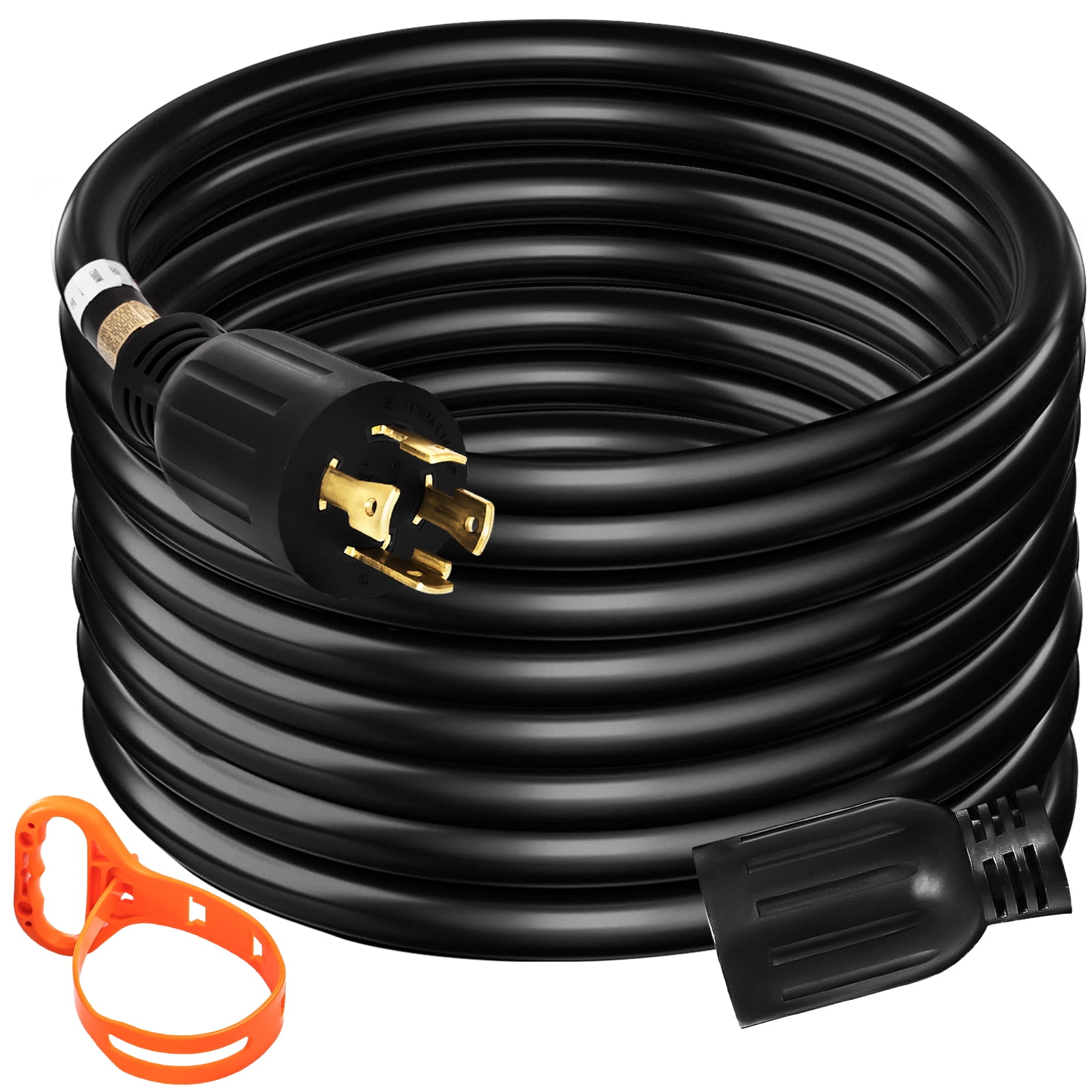 VEVOR 20 ft 30 Amp Generator Extension Cord 4 Wire 10 Gauge 125V 250V UL & Cul Listed Generator Power Cord Twist Lock Connectors, Size: 20