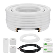 VEVOR 50ft Mini Split Line Set, 1/4  & 3/8  OD AC Copper Tubing Pipe, 3/8 White PE Thickened Insulated Coil with Flared Nuts, Rich Fittings, for Mini Split Air Conditioner HVAC or Heat Pump System