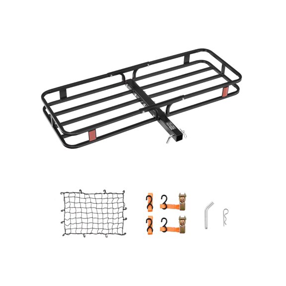 VEVOR 53" x 19" x 5", Hitch Cargo Carrier, 500 lbs Capacity Hitch Cargo Carrier with Hitch Stabilizer & Ratchet Straps, Hitch Mount Cargo Carrier with Cargo Net with Hook, Fit for SUVs