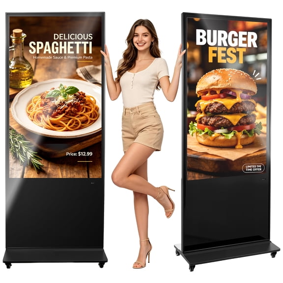 VEVOR 55 in Indoor Digital Signage 4K Floor Stand Advertising Display Kiosk, WiFi HDMI/USB Input Android OS, 178 Wide View, LCD Touchscreen Interactive Monitor, Mobile Commercial Totem Poster