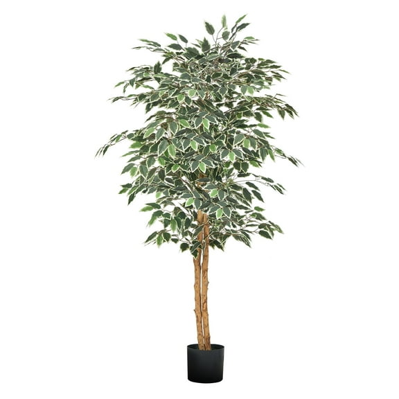VEVOR 5FT Artificial Ficus Tree with Black Pot, Tall Faux Ficus Plant with Natural Wood Trunk and Realistic Green Leaves, Indoor Fake Silk Tree for Home, Office, Living Room, or Corner Decor