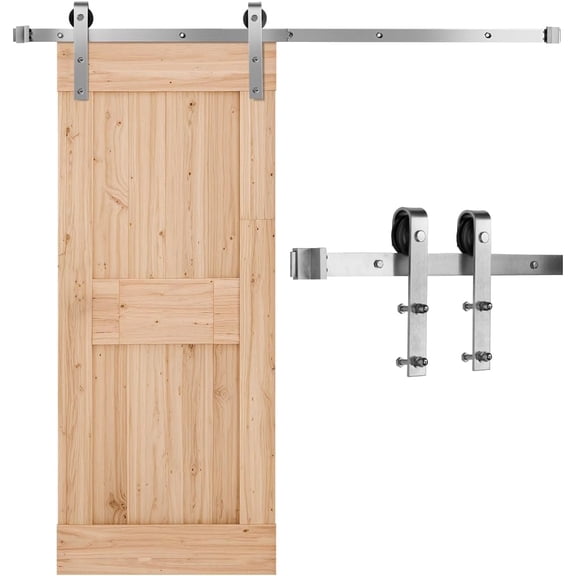 VEVOR 5FT Brushed Nickel Sliding Barn Door Hardware Kit, 330 LBS Weight Capacity, Compatible with 30 Inches Max Width & 1-3/8 to 1-3/4 Inches Thickness Single Door, Durable Track & J-Shape Roller