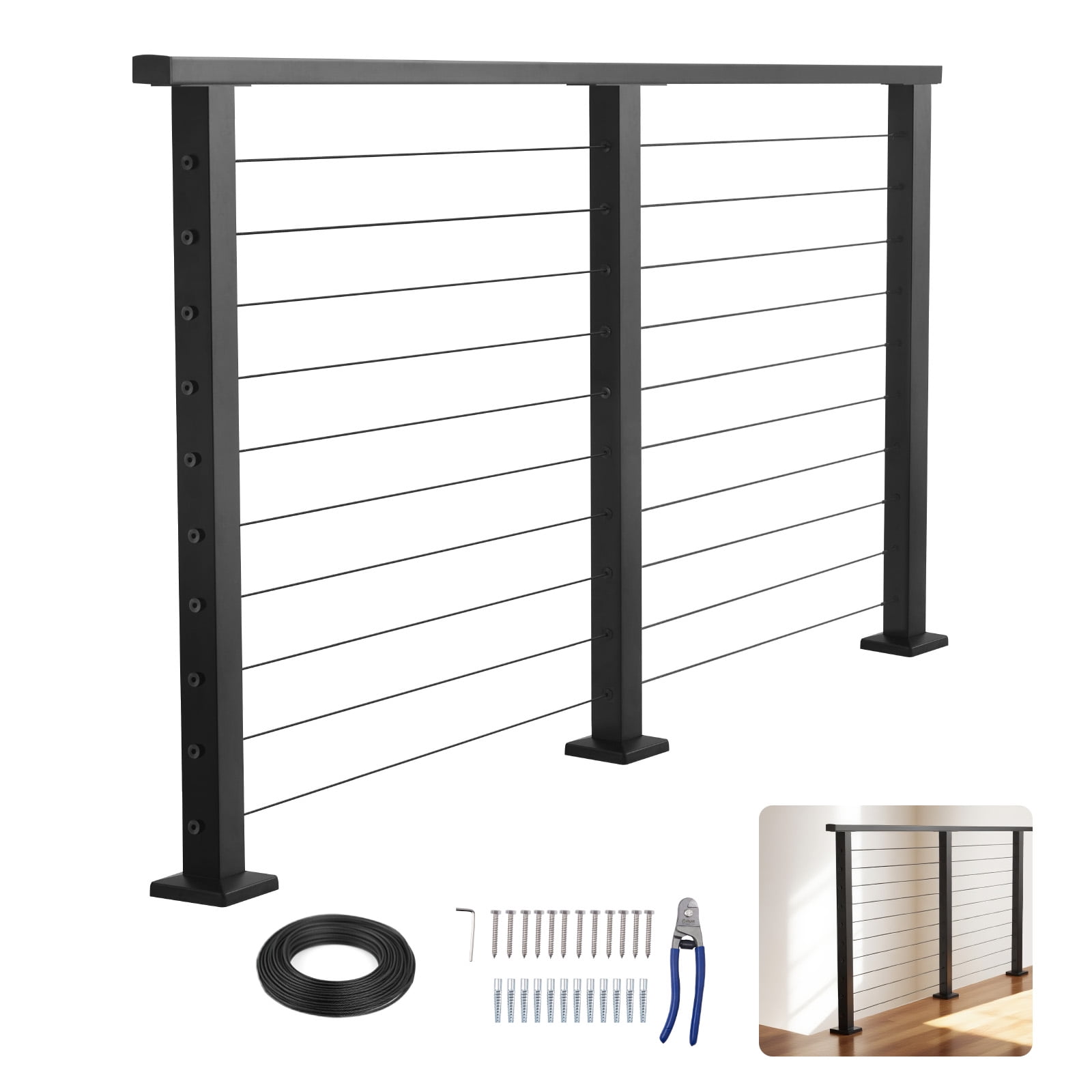 VEVOR 6.5 ft Complete Cable Railing Kit with Post,35 inch Tall Matte ...