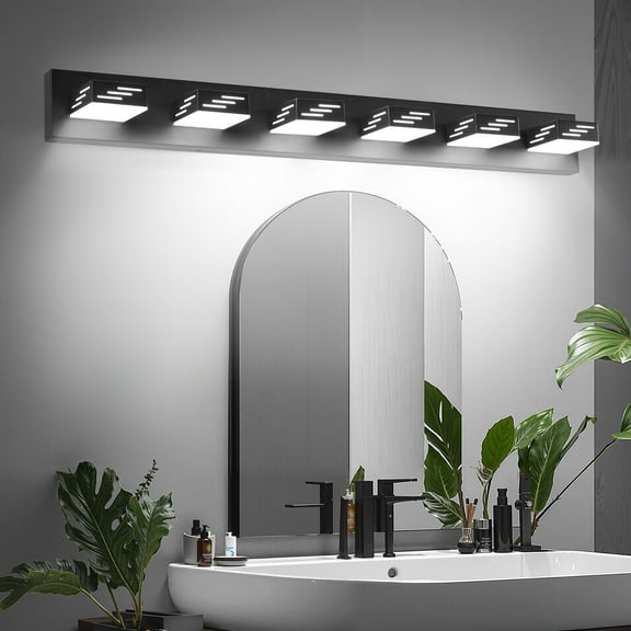 VEVOR 6-Light LED Modern Vanity Light Fixtures,40.35-Inch,Black Finish Bathroom Wall Lighting Fixture Over Mirror, with IP44 Waterproof, for Bathroom, Living Room, Bedroom, Hallway, Cool White 6000K