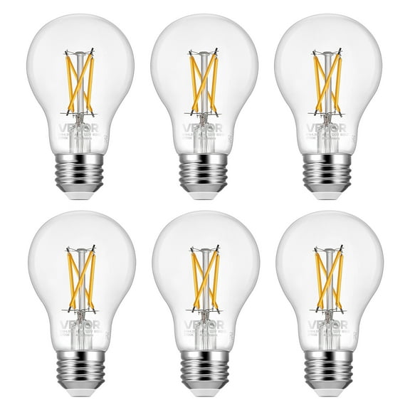VEVOR 6 Pack Edison Bulbs LED, A19 Vintage Edison Light Bulbs, 4.5W Dimmable 450 Lumens, 2700K Warm White, E26 Base LED Filament Bulb, Antique Glass Style for Home, Bedroom,Office,Farmhouse,CRI80+