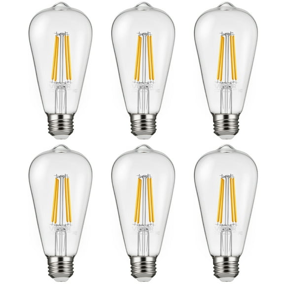VEVOR 6 Pack Edison Bulbs LED, ST19 Vintage Edison Light Bulbs, 7W Dimmable 800 Lumens, 2700K Warm White, E26 Base LED Filament Bulb, Antique Glass Style for Home, Bedroom, Office, Farmhouse