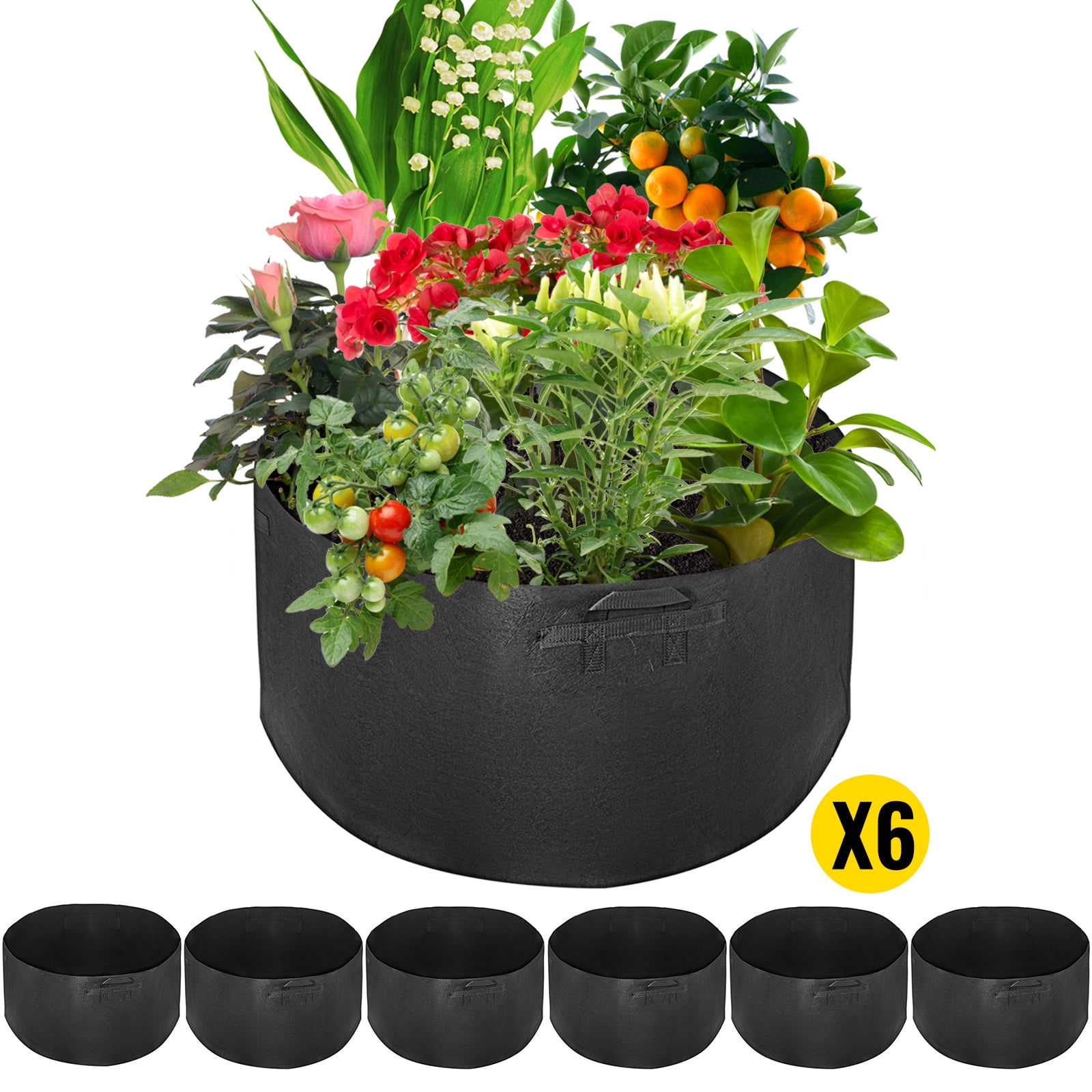 VEVOR 5-Pack 200 Gallon Plant Grow Bag with Handles Aeration Fabric Pots Washable Reusable