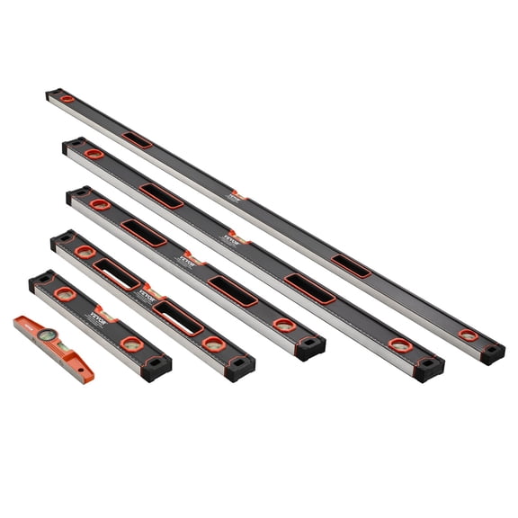 VEVOR 6-Piece Torpedo Level, 78/48/32/24/16/10 Inch Box Levels Set, Bubble Vials Ruler for 45/90/180 Degree, Shock-Proof Aluminum Alloy Magnetic Leveler Tool, SAE/Metric Scale(Only 10-inch has magnet