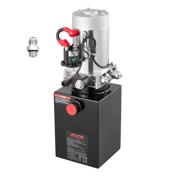 VEVOR 6 Quart Hydraulic Power Unit, Single Acting Dump Trailer Pump, 3200 PSI Max Relief Pressure & 0.91 GPM Flow Rate, DC 12V Hydraulic Pump with Metal Reservoir for Dump Trailer Car Lifting, Black