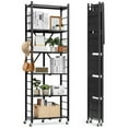 thumbnail image 1 of VEVOR 6-Tier Foldable Storage Shelf, 24W x 12D x 72H Inch Folding Metal Rack Shelving Unit, No Assembly Organizer Shelf with 5 Wheels & 4 Hooks for Pantry, Kitchen, Garage, Basement, Black, 1 of 9