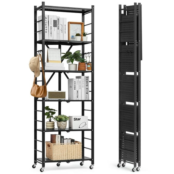 VEVOR 6-Tier Foldable Storage Shelf, 24W x 12D x 72H Inch Folding Metal ...
