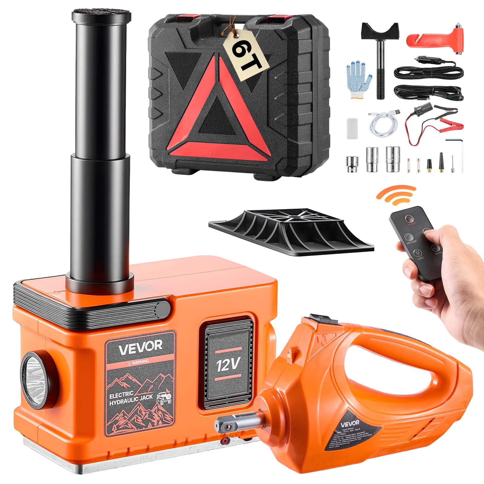 VEVOR 6 Ton Electric Hydraulic Car Jack with Air Wrench & Remote ...