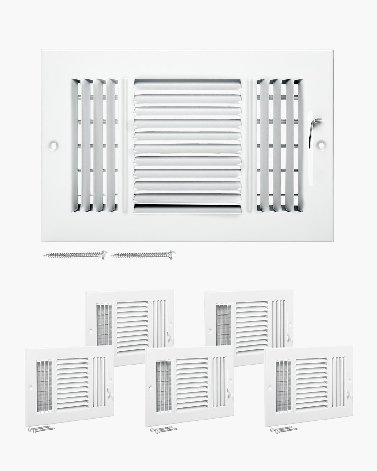 VEVOR 6 x 10 Inch Floor Registers, 6-Pack Floor Vents,HVAC 3-Direction Iron Vent Grilles for Home/Office Wall & Ceiling,Rustproof Anti-Peeling Air Vents Deflector Adjustable with Metal Damper,White