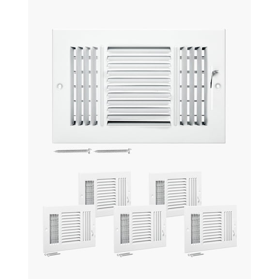 VEVOR 6 x 10 Inch Floor Registers, 6-Pack Floor Vents,HVAC 3-Direction Iron Vent Grilles for Home/Office Wall & Ceiling,Rustproof Anti-Peeling Air Vents Deflector Adjustable with Metal Damper,White