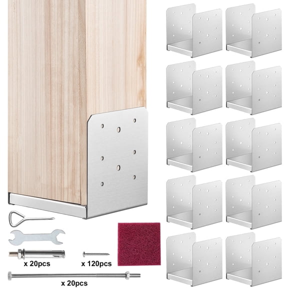 VEVOR 6"x 6" Post Base, 10Pcs Stainless Steel Adjustable Post Anchor Bracket(Internal 5.9 x 5.5"), Adjustable Post Base for Pavilion Deck Porch Handrail Railing Support Decorative Anchor Plate
