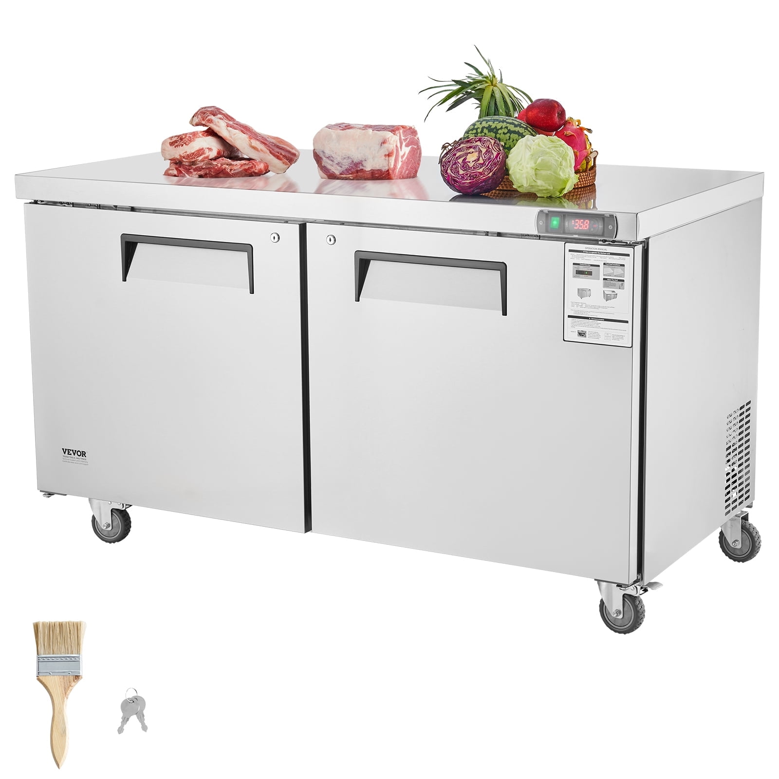 VEVOR 60" Commercial Refrigerator Sandwich & Salad Prep Table, 16.4 Cu. Ft Stainless Steel Refrigerated Food Prep Station with 2 Doors, Frost Free Refrigerator with Lock