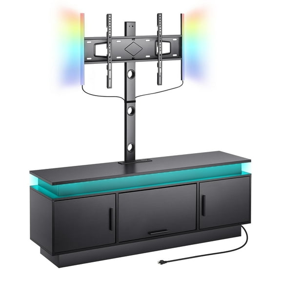 VEVOR 60" TV Stand with Mount for up to 75 in TVs, Entertainment Center with Power Outlet & LED Lights, Height Adjustable TV Console with Mount with 3 Tiers Storage Cabinets for Bedroom, Living Room