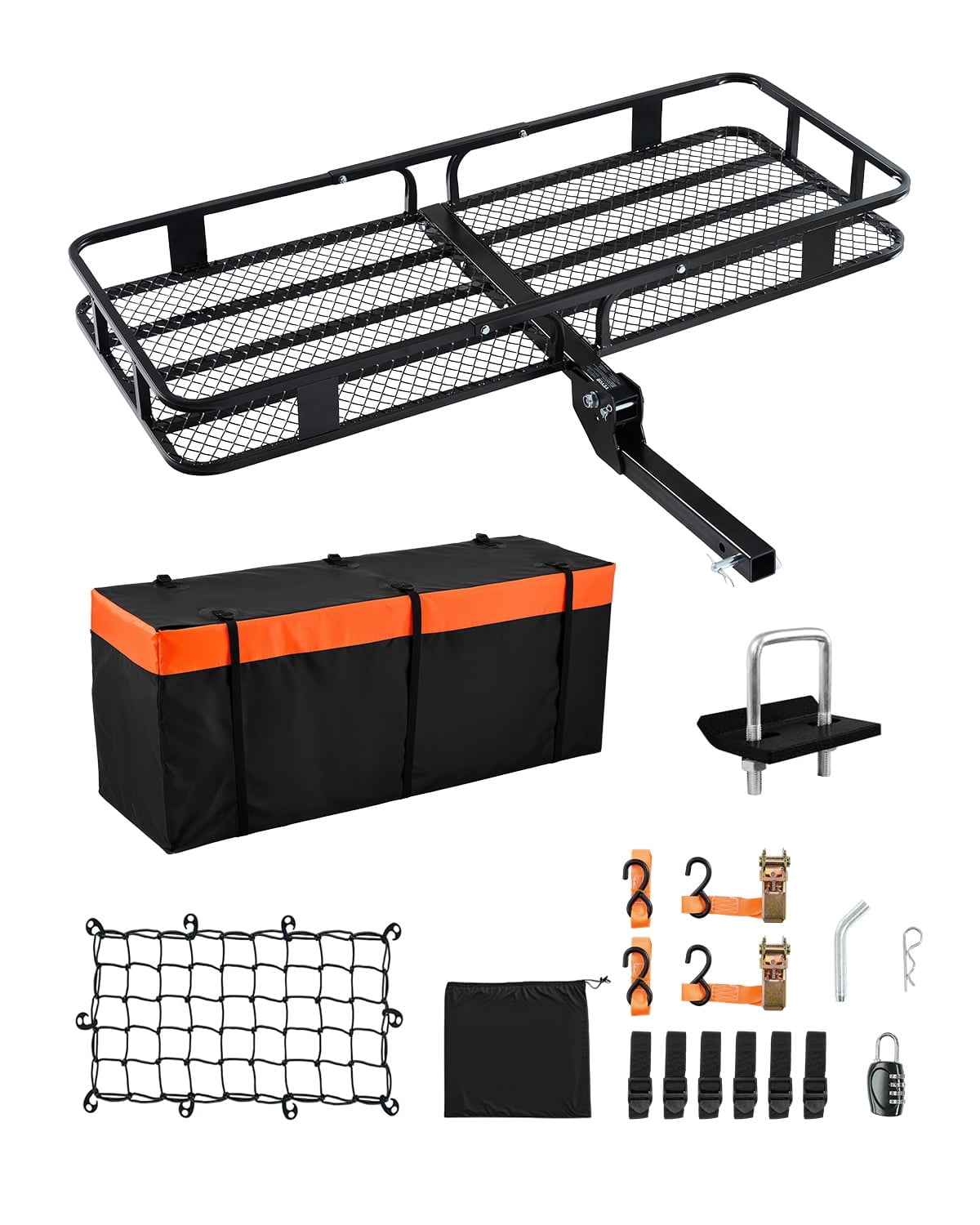 VEVOR 60" x 24" x 6", Hitch Cargo Carrier, 500 lbs Capacity Hitch Cargo Carrier with Cargo Net with Hook & Waterproof Cargo Bag