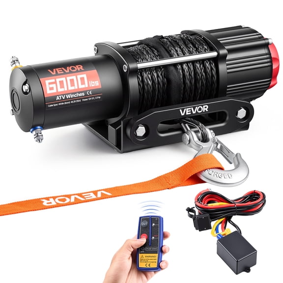 VEVOR 6000 lbs Electric Winch, 12V DC ATV/UTV Winch with 0.24 in x 49.2 ft Synthetic Rope, Wireless & Wired Remote Control, IP55 Waterproof, with Fairlead Mount Plate for Towing ATV UTV Off-Road