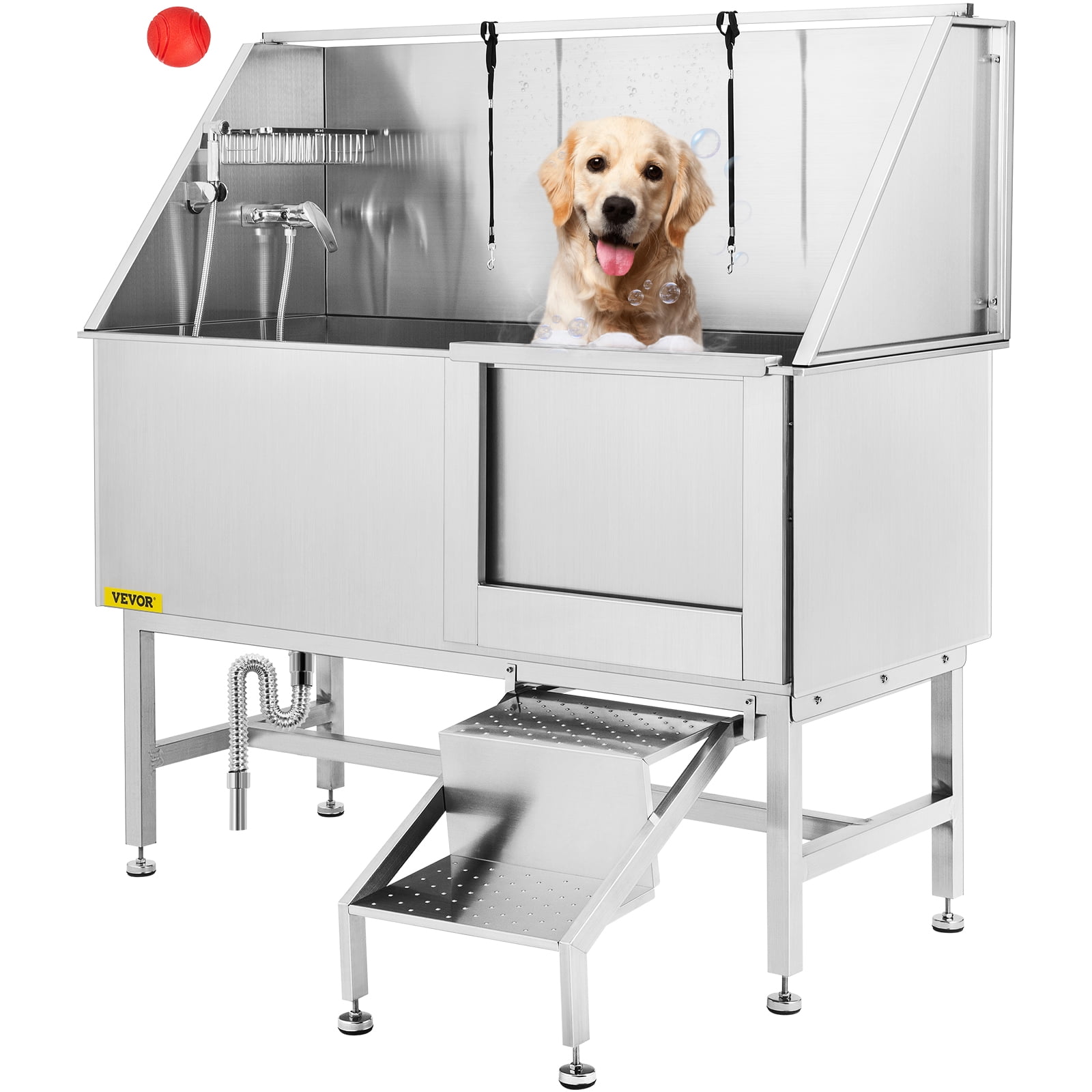 Stainless Steel Classic Dog Grooming Bath Tub 60-Right Ports/Drain