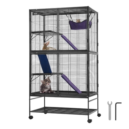 VEVOR 64.6" Rolling Metal Ferret Cage, Large 4-Tier Small Animal Cage with Ramps & Tray, Easy to Set up for Pet Rats, Hamster, Guinea Pig, Chinchilla, Squirrel, Hedgehogs, Bunny