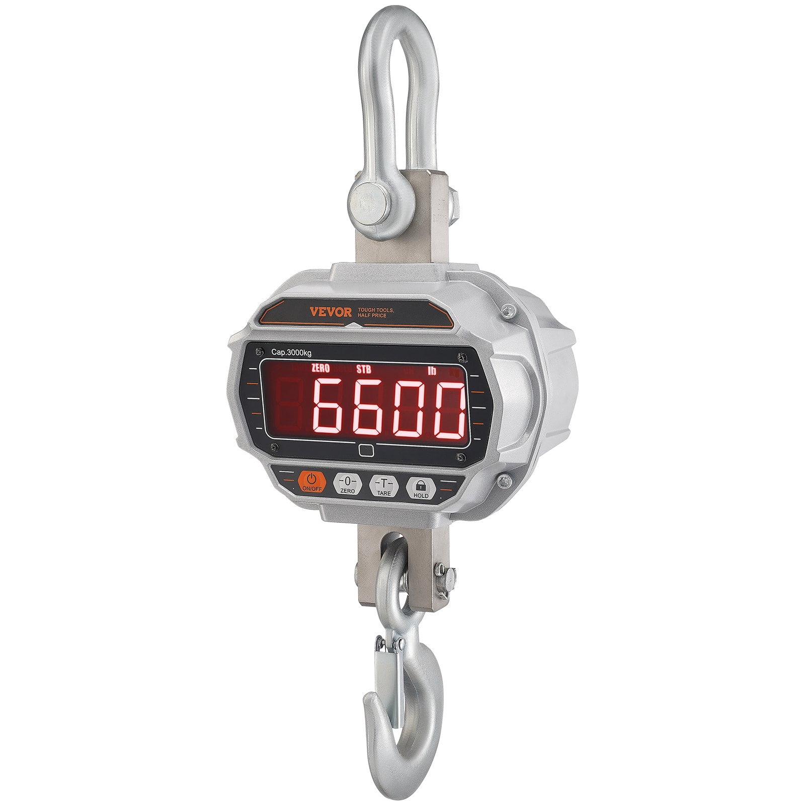VEVOR 6600 lbs/3000 kg Digital Crane Scale, Heavy-Duty Industrial Hanging Scale with LED Display, Remote Control, Cast Aluminum Case - High Precision for Construction, Farming, Factory, and Hunting (S