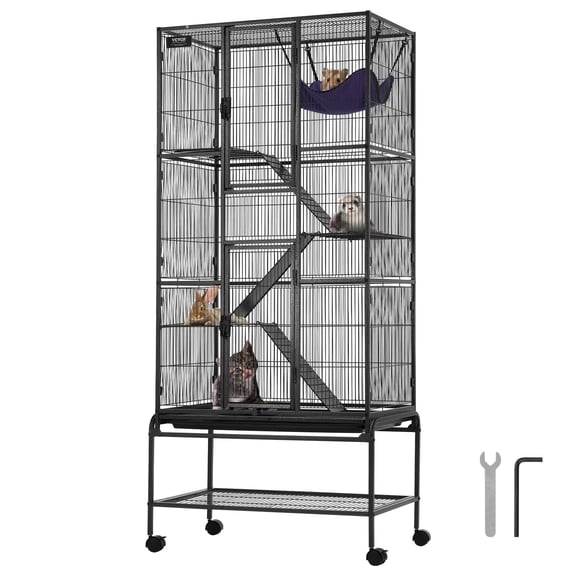 VEVOR 69" Rolling Metal Ferret Cage, Large 4-Tier Small Animal Cage with Ramps & Tray, Easy to Set up for Pet Rats, Hamster, Guinea Pig, Chinchilla, Squirrel, Hedgehogs, Bunny