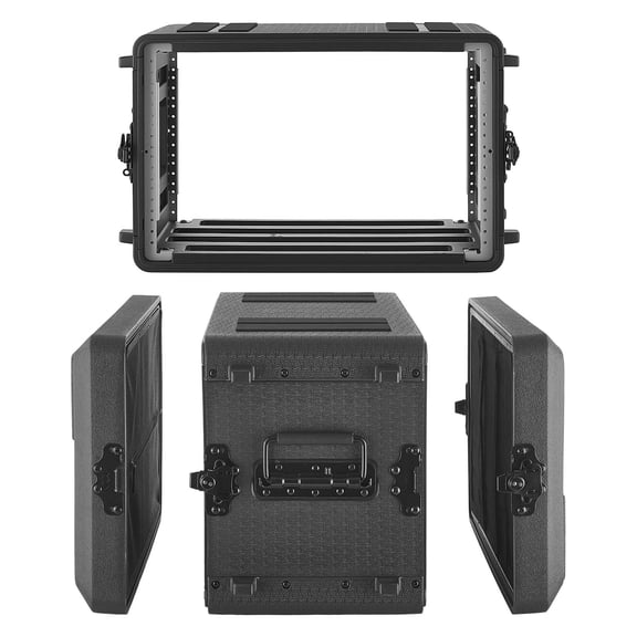 VEVOR 6U Rack Case, 12 in Depth, Rackmount Flight Case Shallow Rack with Microphone Compartment, Polyethylene Construction, Recessed Latches, Easy Installation, for Amplifier, 8.7 in Internal Depth
