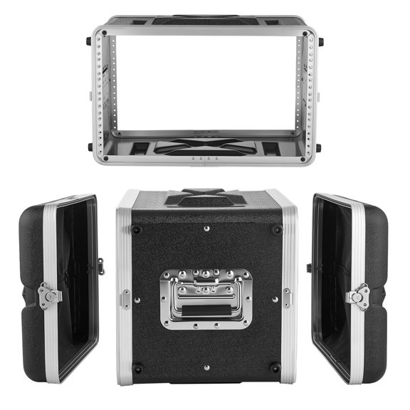 VEVOR 6U Rack Case, 14 in Depth, Server Rack Cabinet Shallow with ABS Construction, Recessed Twist Latches, Detachable Front & Back Cover, Easy Installation, for Amplifier, 11.4 in Internal Depth