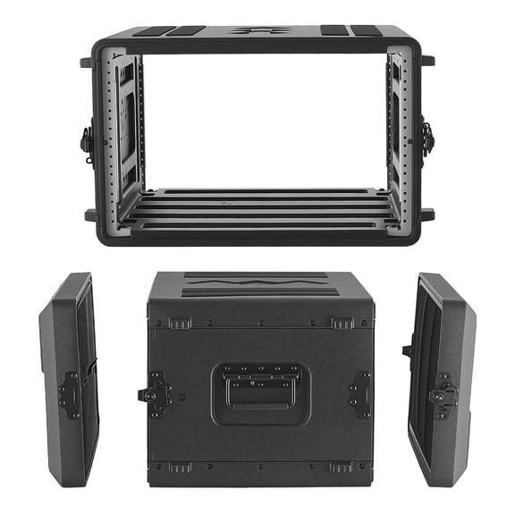 VEVOR 6U Rack Case, 15 in Depth, Rackmount Flight Case Shallow Rack with Microphone Compartments, Polyethylene Construction, Recessed Latches, Easy Installation, for Amplifier, 13.8 in Internal Depth