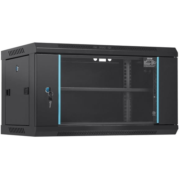 VEVOR 6U Wall Mount Network Server Cabinet, 15.5'' Deep, Server Rack Cabinet Enclosure, 200 lbs Max. Ground-mounted Load Capacity, with Locking Glass