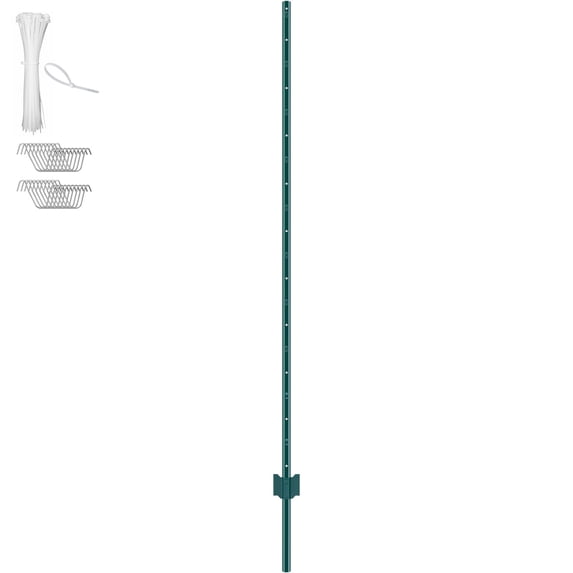 VEVOR 6ft Heavy-Duty Metal Fence Posts, 10-Pack Green T-Posts for Garden & Farm Fencing