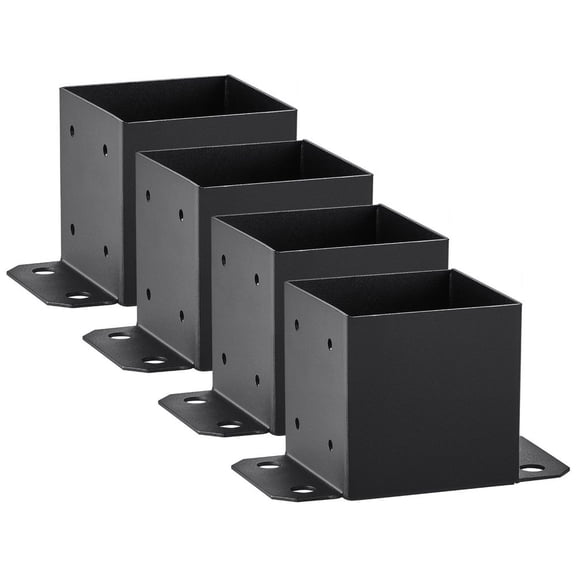 6x6 Post Base 4 Pcs, Inner Size 5.6"x5.6" Post Base Brackets, Heavy Duty Powder-Coated Post Anchor Matte Black Wood Post Brackets for Pavilion Deck Railing Support Deck Base Plate