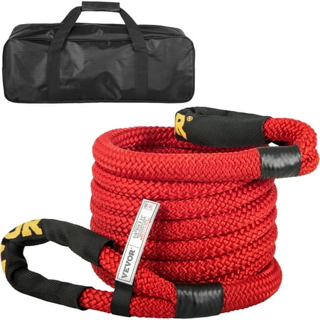 VEVOR 7/8" x 21' Recovery Tow Rope, 21,970 lbs, Heavy Duty Nylon Double Braided Kinetic Energy Rope w/ Loops and Protective Sleeves, for Truck Off-Road Vehicle ATV UTV, Carry Bag Included, Red