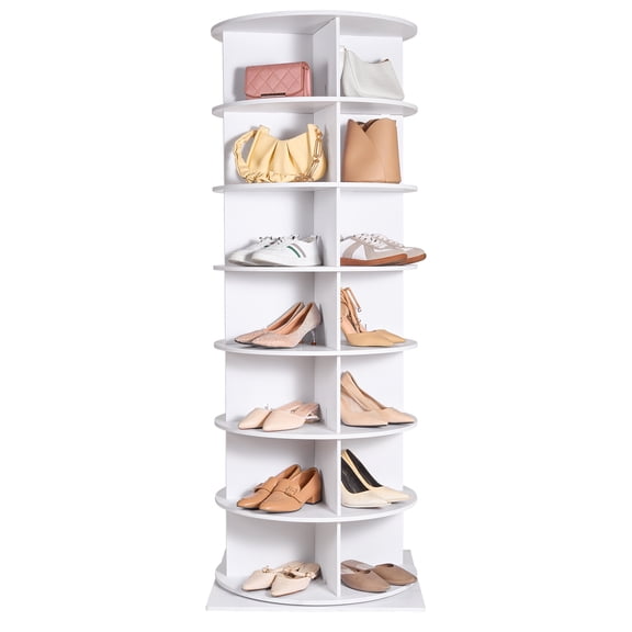 VEVOR 7 Tiers Rotating Shoe Rack Tower, 360Spinning Shoe Display, Revolving Shoe Rack Storage Round Carousel, Lazy Susan Shoe Rack Organizer with Base for Bedroom, Living Room, Entryway, White
