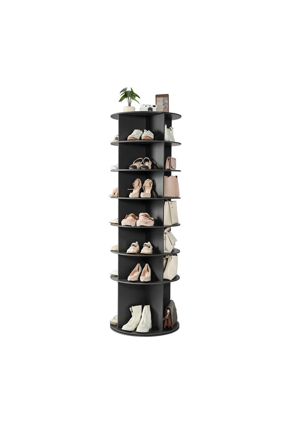 7 Tiers Rotating Shoe Rack Tower, 360 Spinning Shoe Rack, Revolving Storage Round Carousel Display, Freestanding Lazy Susan Organizer Display for Bedroom, Living Room, Entryway, Closet, Black