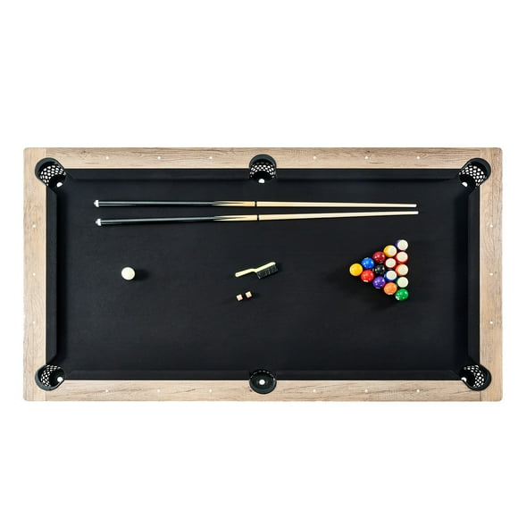 VEVOR 7 ft Billiards Table with Adjustable Legs, Complete Pool Table Set with Balls, Cues, Chalks, and Brush, Wood Finish with Black Felt, Ideal for Family Game Room