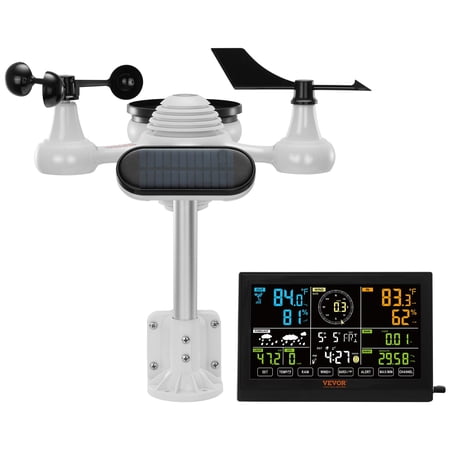 VEVOR 7-in-1 Wireless Weather Station, 7.5 in Color Display, Digital Weather Station Indoor Outdoor, for Temperature Humidity Wind Speed/Direction Rain UV, with Forecast Data, Alarm, Alerts-NO WIFI