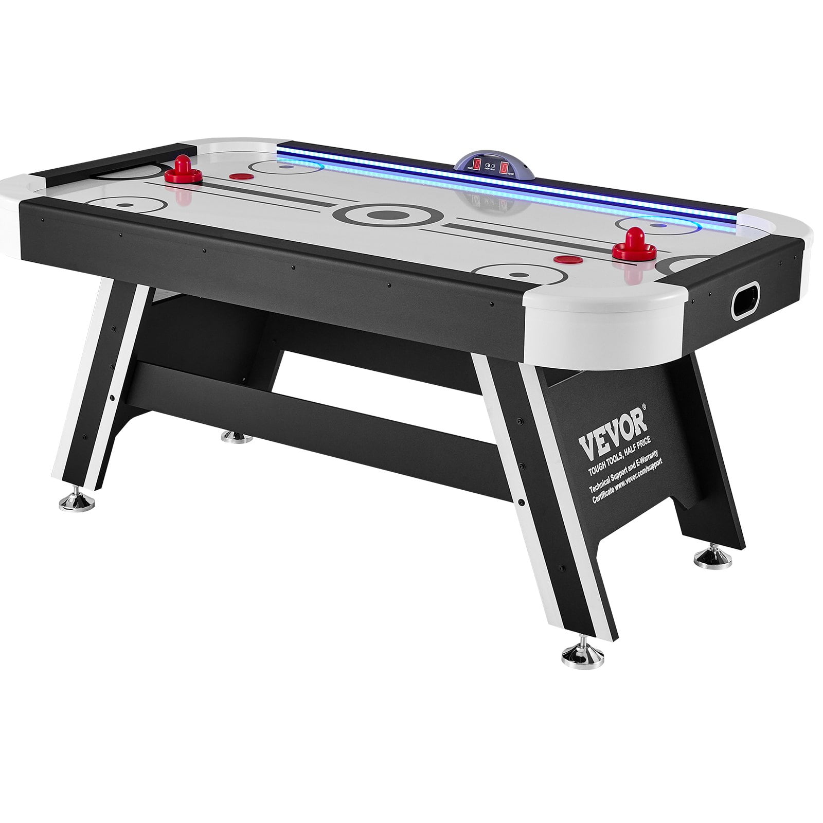 VEVOR 72'' Black and White Air Hockey Table with LED Lighting