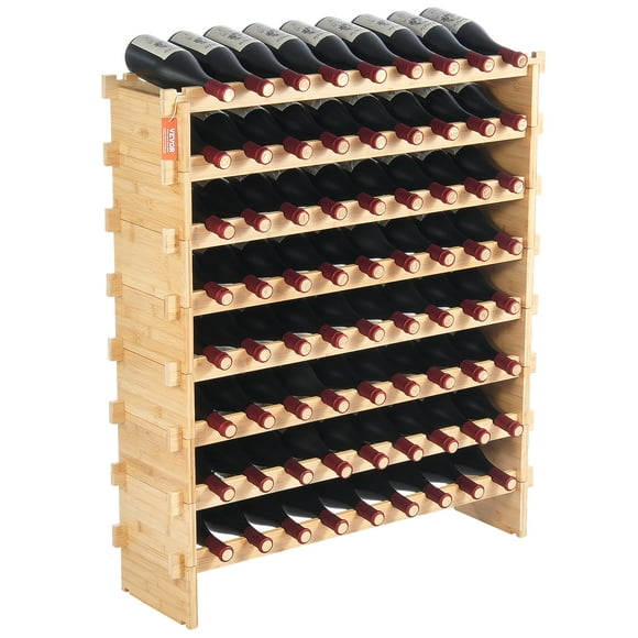 VEVOR 72 Bottle Upgrade Modular Wine Rack, Continuously Store Pinot Bottles, 8-Tier Bamboo Wood Storage Rack, Floor Freestanding Wines Holder Display Shelf,Wobble-Free Shelves for Kitchen Bar Cellar